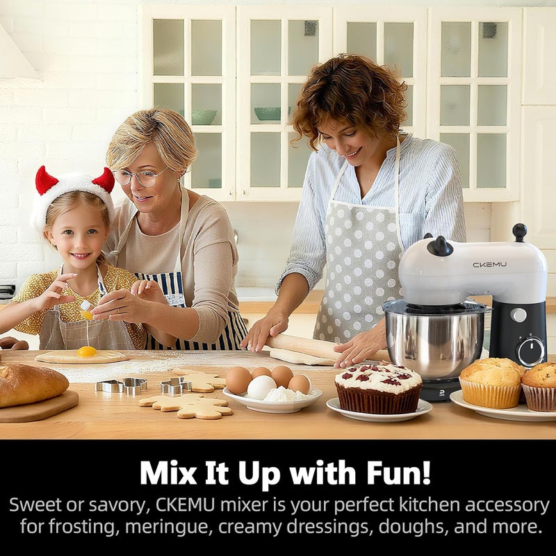 CKemu Stand Mixer, Compact & Space-Saving, Stainless Steel Bowl, Unique & Playful Design, Effcient Motor, Dishwasher-Safe Attachments, SM-2549A (Panda) - Image 4